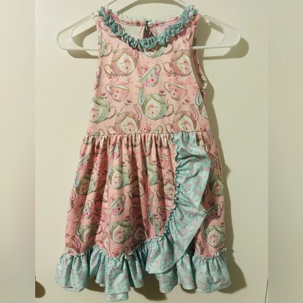 Pete + Lucy Cherry Blossom Tea Party Dress Pink &  Blue Ruffle Dress, Size 6
